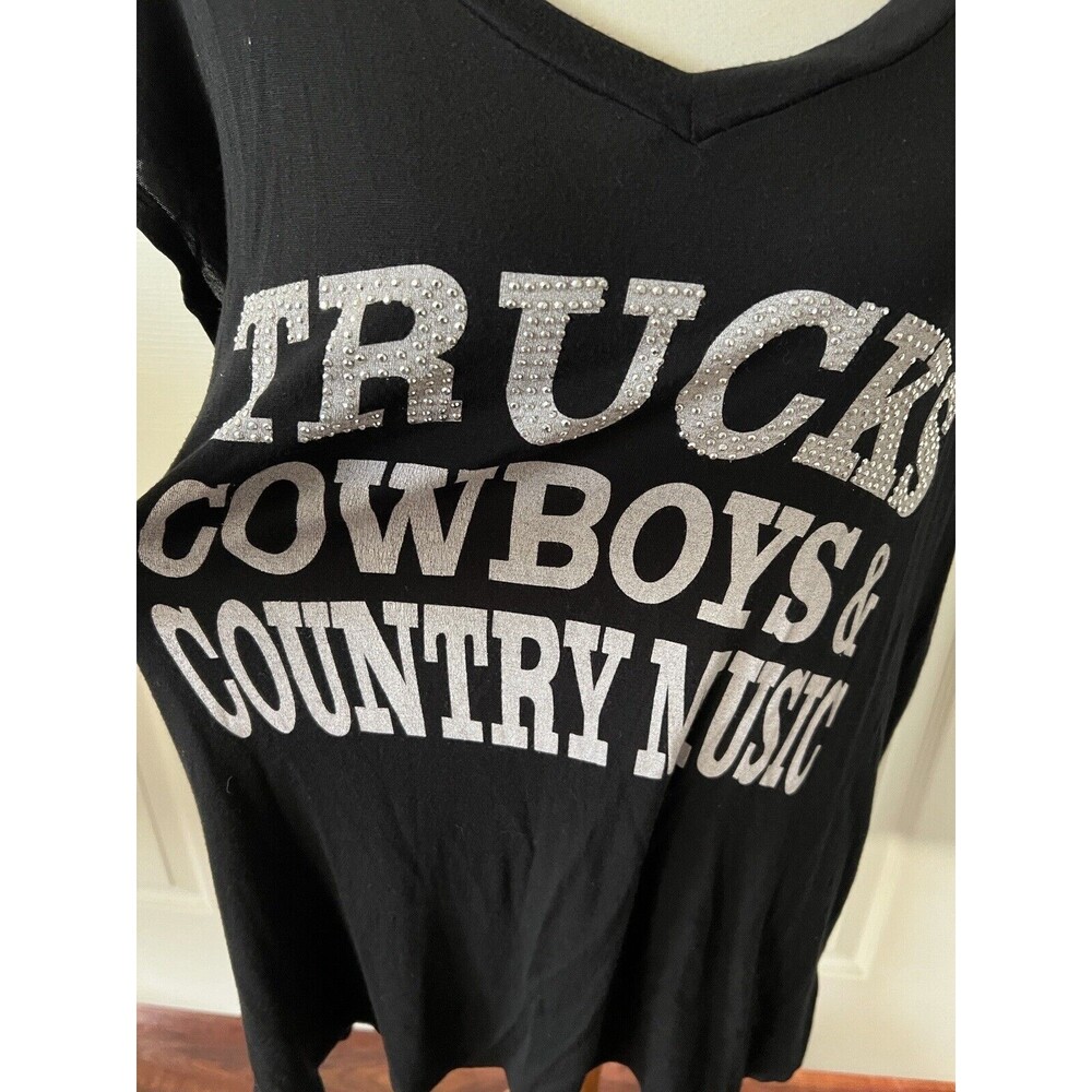 Trucks Cowboys Country Music Womens T Shirt Plus 3X Bling Western Cowgirl Black - Picture 3 of 9